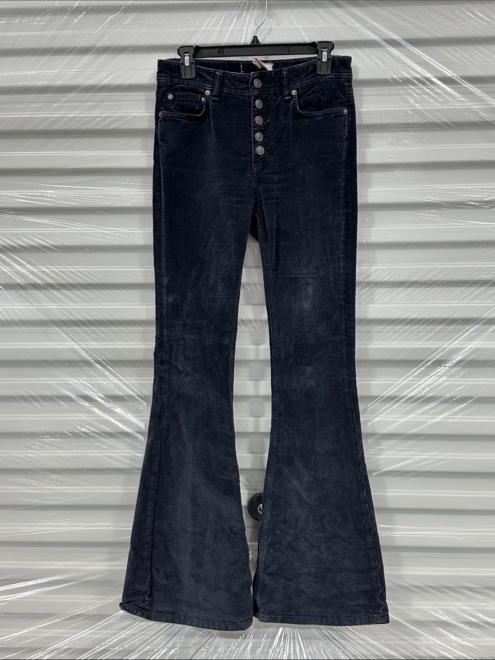 Free People Black Corduroy Flare Jeans with Button Fly